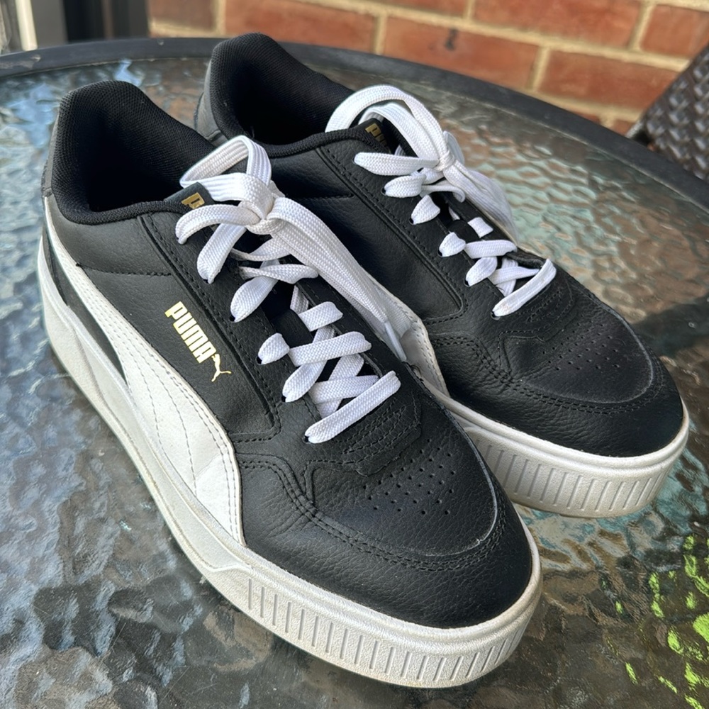 Puma Platforms Black Leather Sneakers